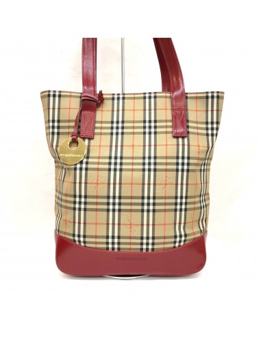 BURBERRY Burberry Tote Bag Beige Red Check Horsemark Canvas Leather Embossed Charm Semi-shoulder Womens une grave pollution 