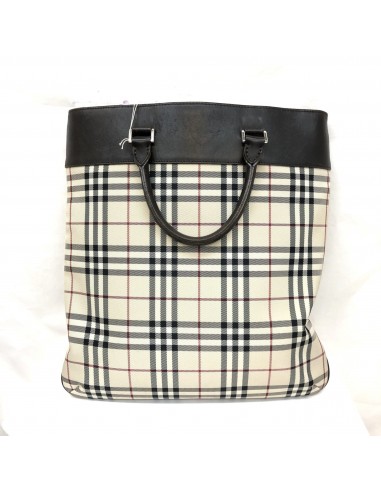 BURBERRY Burberry Tote Bag Plaid Check Light Beige Brown Nylon Canvas Leather Plate Womens Mens les ligaments